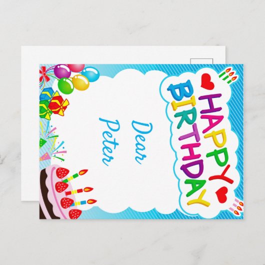 Happy Birthday Postkarte (Vorne/Hinten)