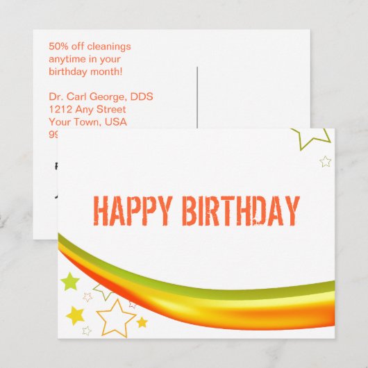 Happy Birthday Postkarte (Vorne/Hinten)