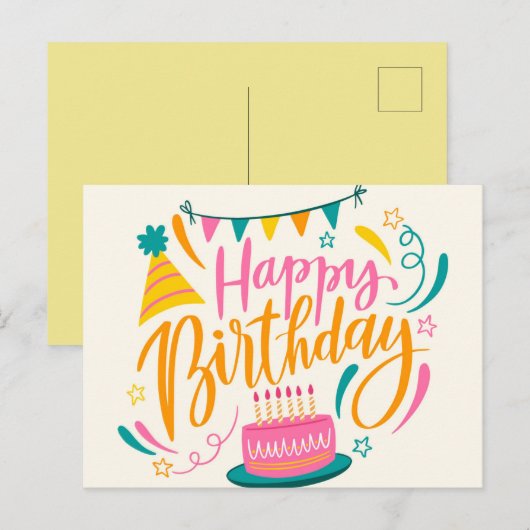 Happy Birthday Postkarte (Vorne/Hinten)