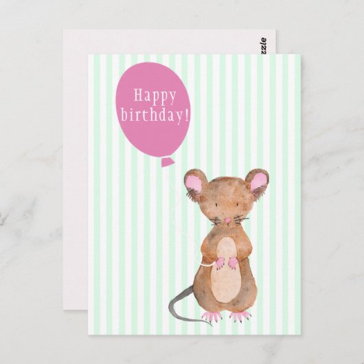 Happy Birthday | Postkarte für Niedliche Holzmouse (Vorne/Hinten)