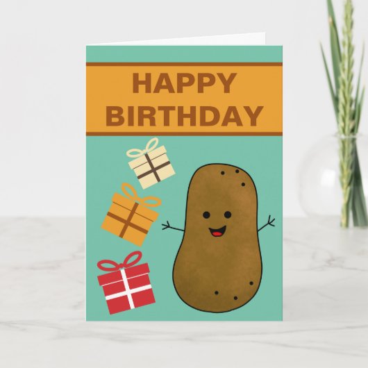 Happy Birthday Potato mit Geschenken Karte (Vorderseite)