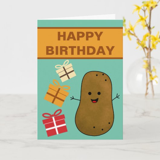 Happy Birthday Potato mit Geschenken Karte (Gelbe Blume)