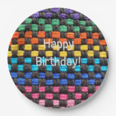 Happy Birthday Potholder Karo Pattern Pappteller (Vorderseite)