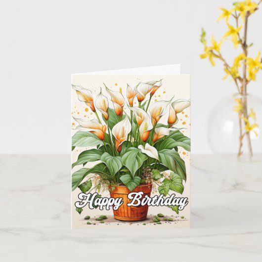 Happy Birthday Potted Schöne Calla Lilies Karte (Gelbe Blume)