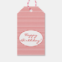 Happy Birthday | Preppy Red Stripes Gift Tags Geschenkanhänger