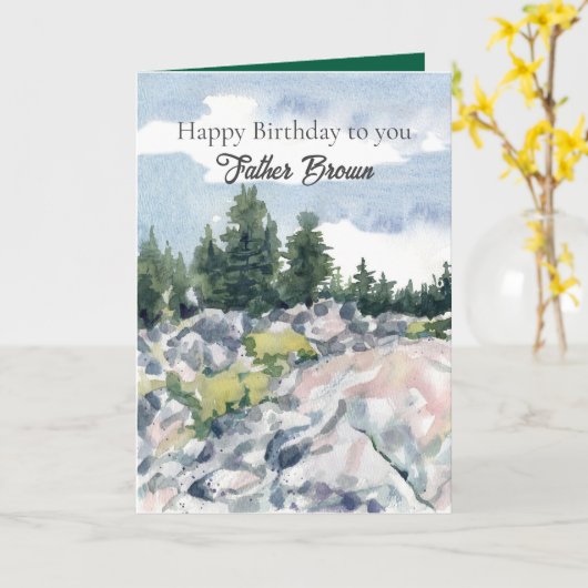 Happy Birthday Priest Mountain Forest Landscape Karte (Gelbe Blume)