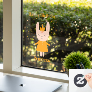 Happy Birthday Princess Bunny Design-Fenster Klamm Fensteraufkleber