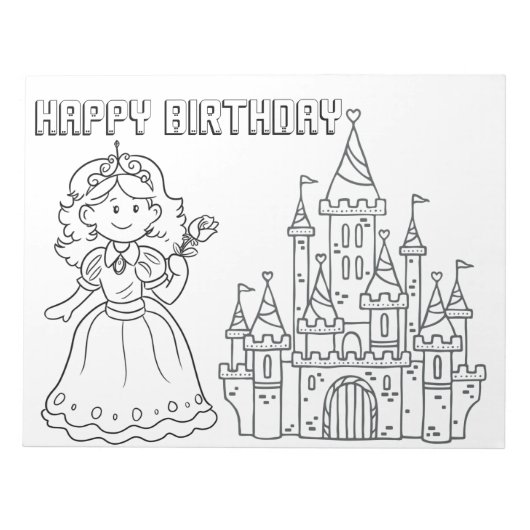 Happy Birthday Princess Coloring Notizblock (Vorderseite)