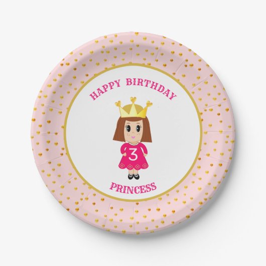 Happy Birthday Princess & Gold Confetti Pappteller (Vorderseite)