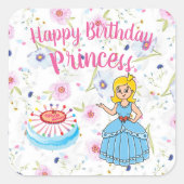 Happy Birthday Princess Party Quadratischer Aufkleber (Vorderseite)