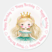 Happy Birthday Princess Runder Aufkleber (Vorderseite)