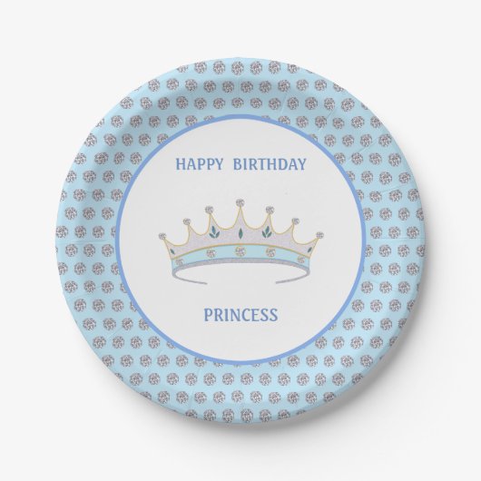 Happy Birthday Princess & Tiara & Diamond Confetti Pappteller (Vorderseite)