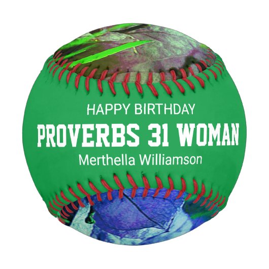 Happy Birthday PROVERBS 31 Custom Green Floral Baseball (Vorderseite)