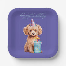Happy Birthday Pudel Papier Teller - Hundeparty