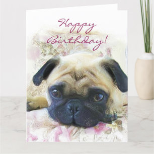 Happy Birthday Pug big greeting card Karte