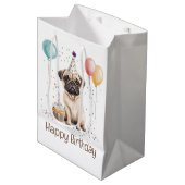 Happy Birthday Pug Dog Mittlere Geschenktüte (Vorderseite Schrägansicht)