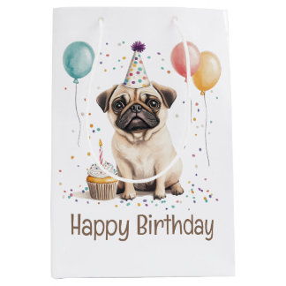 Happy Birthday Pug Dog Mittlere Geschenktüte