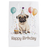 Happy Birthday Pug Dog Mittlere Geschenktüte (Rückseite)