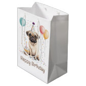 Happy Birthday Pug Dog Mittlere Geschenktüte (Rückseite Schrägansicht)