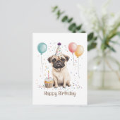 Happy Birthday Pug Dog Postkarte (Stehend Vorderseite)