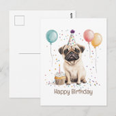Happy Birthday Pug Dog Postkarte (Vorne/Hinten)
