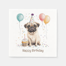 Happy Birthday Pug Dog Serviette