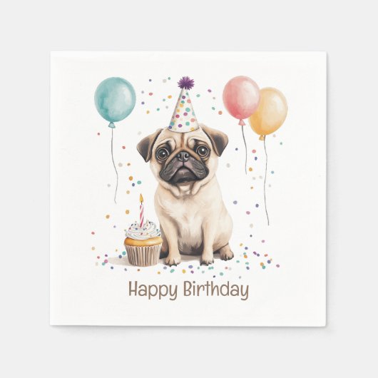 Happy Birthday Pug Dog Serviette (Vorderseite)