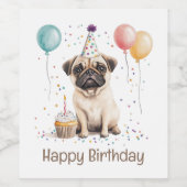 Happy Birthday Pug Dog Weinetikett (Einzelnes Label)