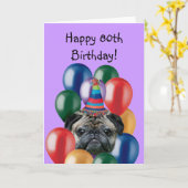 Happy Birthday Pug greeting card Karte (Gelbe Blume)