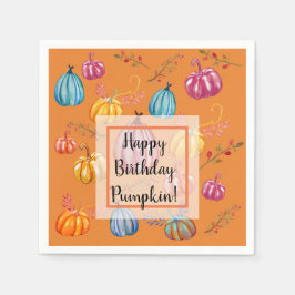 Happy Birthday Pumpkins Fall Art Paper Napkins Serviette