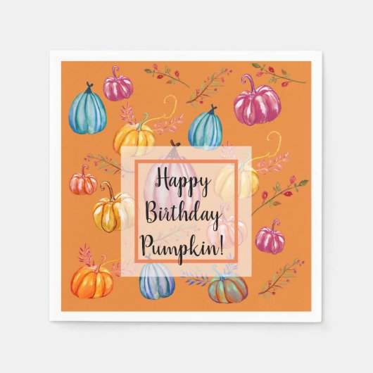 Happy Birthday Pumpkins Fall Art Paper Napkins Serviette (Vorderseite)