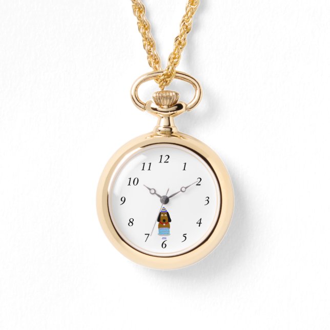 Happy Birthday Pup Gold Necklace Watch Armbanduhr (Vorderseite)