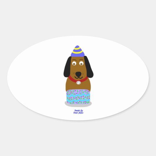 Happy Birthday Pup Oval Sticker (Vorderseite)