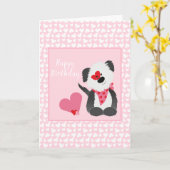 Happy Birthday Puppy Heart Pattern Pink Karte (Gelbe Blume)