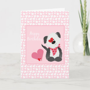Happy Birthday Puppy Heart Pattern Pink Karte