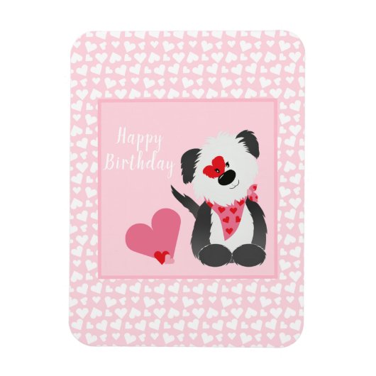Happy Birthday Puppy Heart Pattern Pink Magnet (Vertikal)
