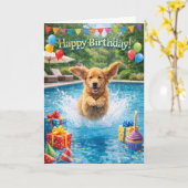 Happy Birthday Puppy Plunge Pool Party Karte (Gelbe Blume)