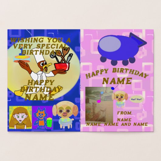 Happy Birthday Puppy Spaceship Koch Ducky Pink Folienkarte (Innenseite)