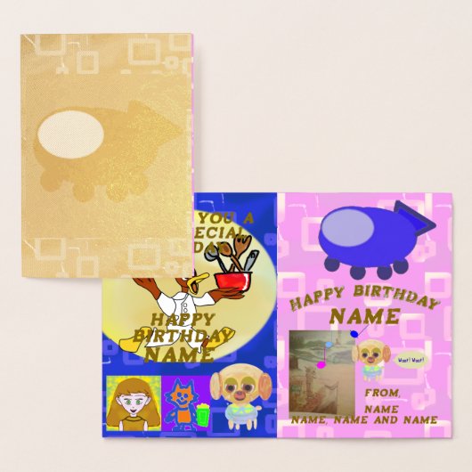 Happy Birthday Puppy Spaceship Koch Ducky Pink Folienkarte (Anzeige)