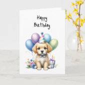 Happy Birthday Puppy Woof Celebrate Balloons Karte (Gelbe Blume)