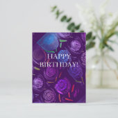 HAPPY BIRTHDAY PURPLE FLOWERS FEIERTAGSPOSTKARTE (Stehend Vorderseite)