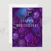 HAPPY BIRTHDAY PURPLE FLOWERS FEIERTAGSPOSTKARTE (Vorne/Hinten)