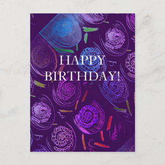 HAPPY BIRTHDAY PURPLE FLOWERS FEIERTAGSPOSTKARTE