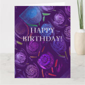HAPPY BIRTHDAY PURPLE FLOWERS KARTE (Vorderseite)