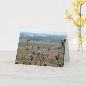 Happy Birthday Purple Flowers Landschaftlich View  Karte (Gelbe Blume)