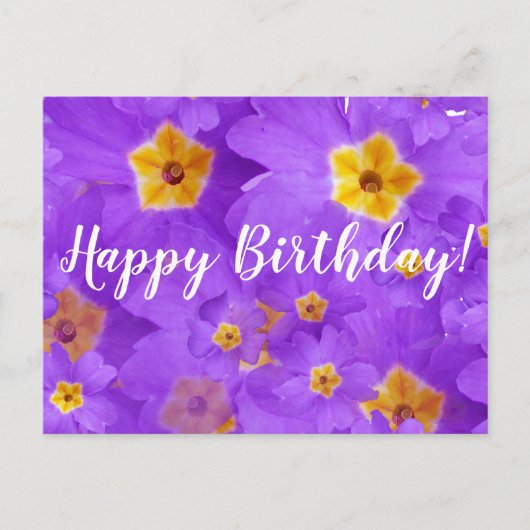 Happy Birthday, Purple Flowers Postcard Postkarte (Vorderseite)