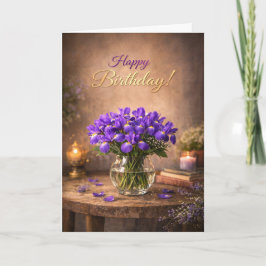 Happy Birthday Purple Iris Candlelight Karte