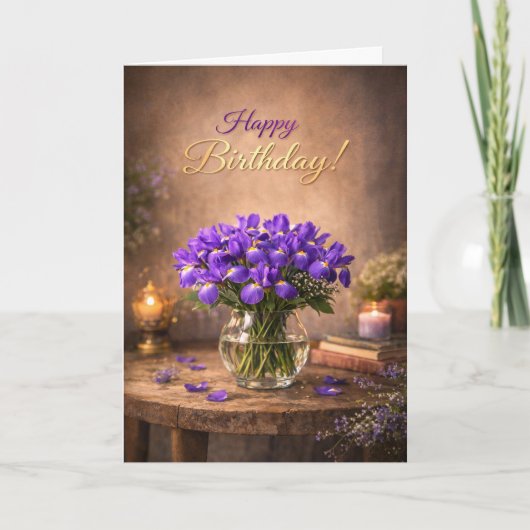 Happy Birthday Purple Iris Candlelight Karte (Vorderseite)
