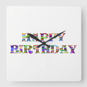 Happy Birthday Quadratische Wanduhr