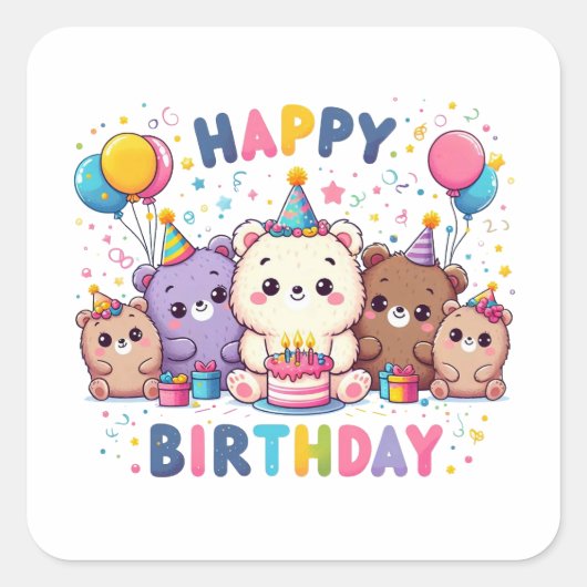 Happy Birthday Quadratischer Aufkleber (Vorderseite)